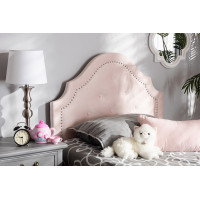 Baxton Studio BBT6564-Light Pink-HB-Twin Cora Modern and Contemporary Light Pink Velvet Fabric Upholstered Twin Size Headboard